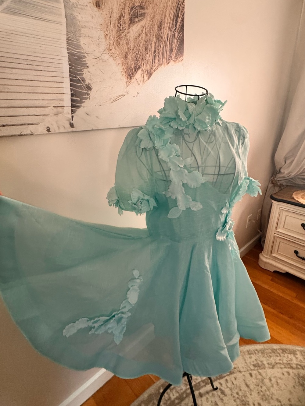 Zimmermann Mint Green Floral Applique Dress US size 4 - Picture 4 of 6